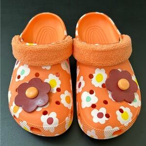 Orange Floral Kids Clogs